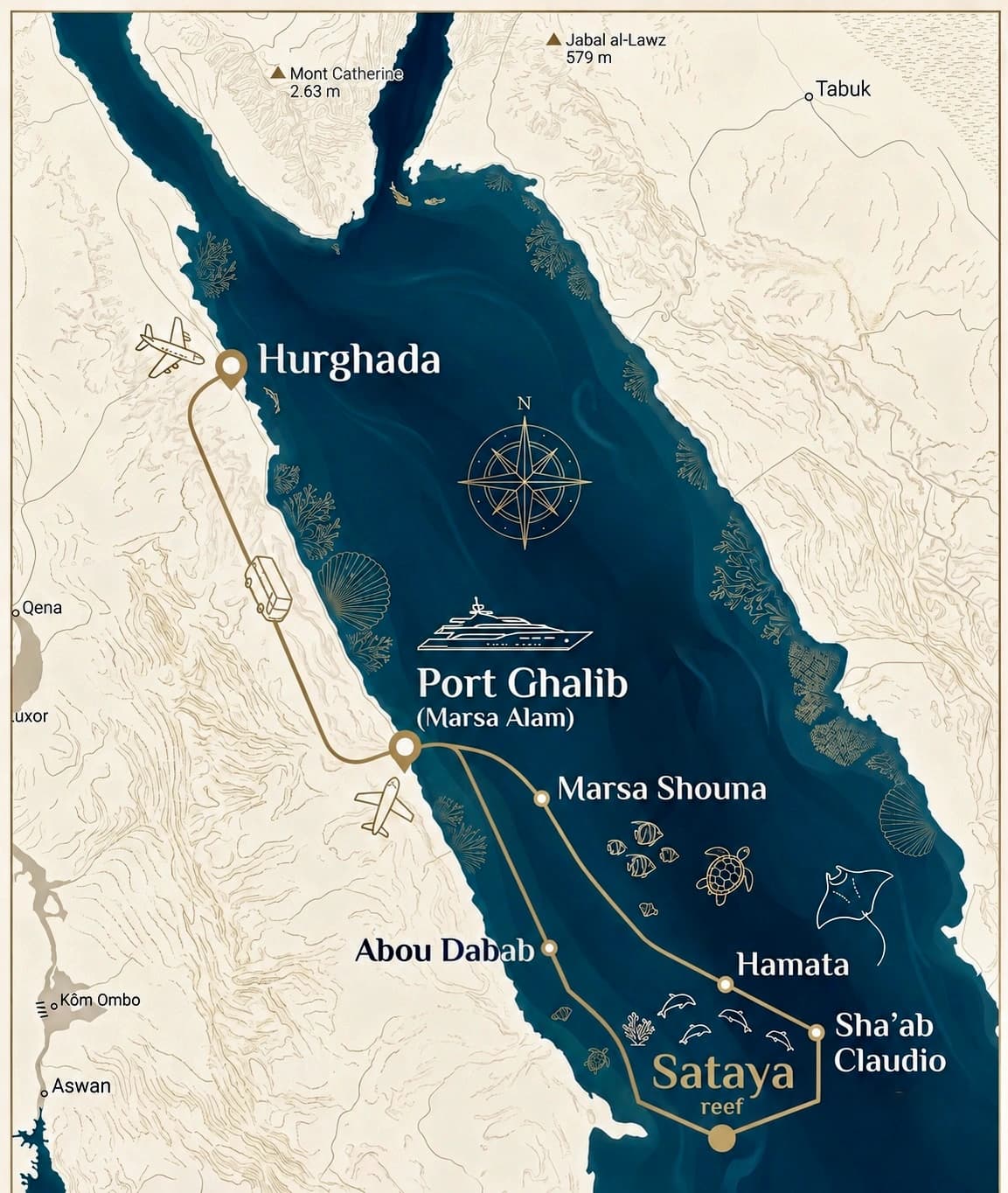 Map of the cruise area, from Port Ghalib to Sataya reef